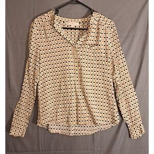 Loft Geometric Pattern Blouse Women's Size Medium Tan White Black